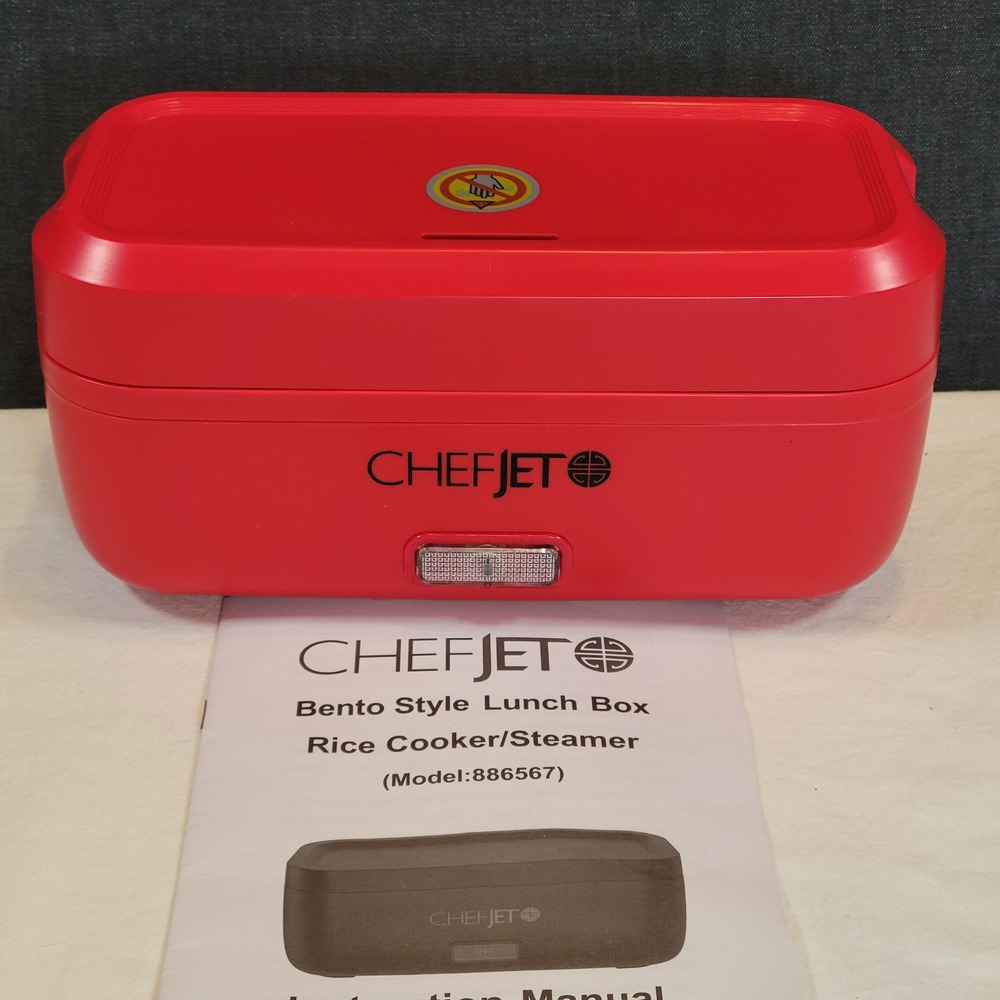 ChefJet Bento Style Lunch Box Rice Cooker Steamer 886567 Red Electric Portable